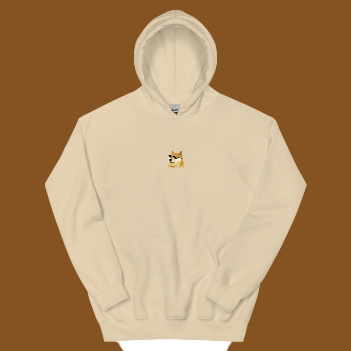 DOGE Center Khaki Hoodie | Unisex OG Shiba Meme Sweatshirt