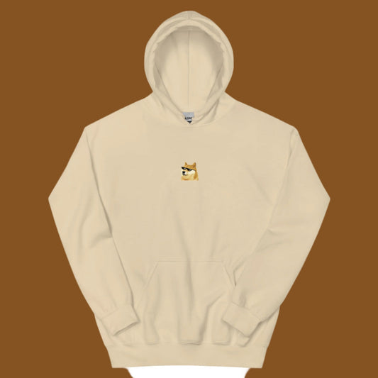 DOGE Center Khaki Hoodie | Unisex OG Shiba Meme Sweatshirt